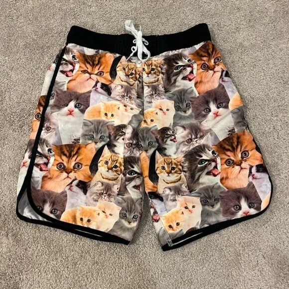 Bioworld All-Over Cat Print Swim Shorts Trunks Lace Up Front Medium NWOT - Picture 1 of 1